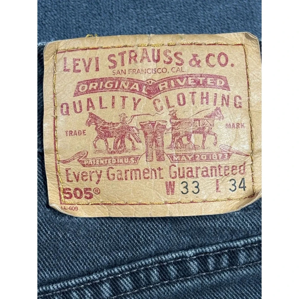 Levis 505 Mens Vintage Made in USA Faded Black Straight Leg Denim Jeans 33x34